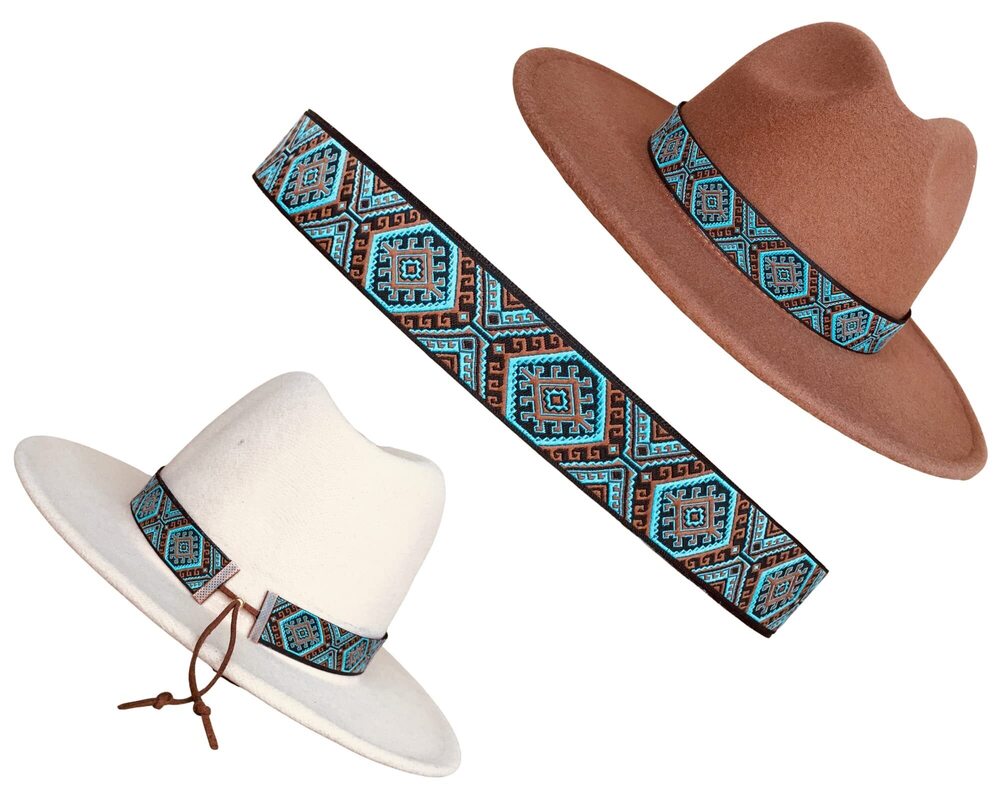 9591 Hat Band or Hats, Turquoise Brown and Black Handmade Hat Belt